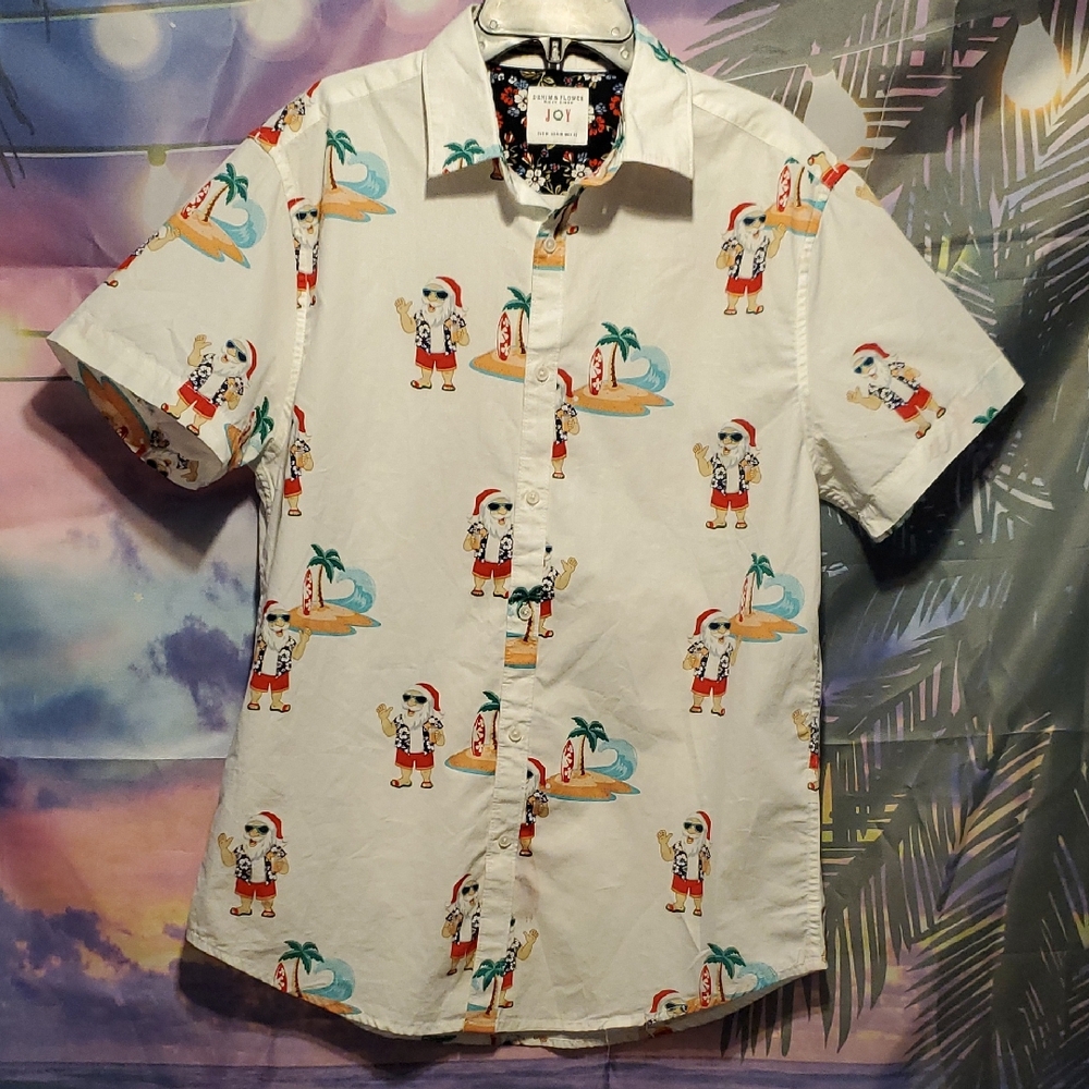 DENIM & FLOWER Rickey Singh  Men's White Holiday Print Shirt